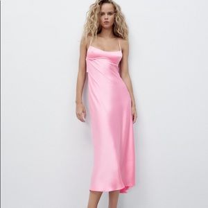Zara Satin Effect Cut Out Pink Midi Dress (blogger TikTok favorite)